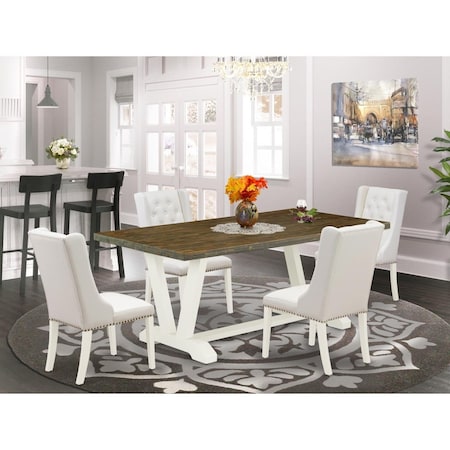East West Furniture 5 Piece V-Style Kitchen Table Set - Linen White V077FO244-5